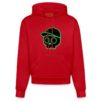Neon Schädel Cap - Organic Fitted Hoodie Made in EU - Rot - Vorne