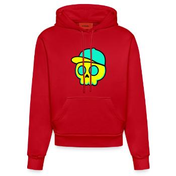 Neon Schädel Cap Streetwear - Organic Fitted Hoodie Made in EU - Rot - Vorne