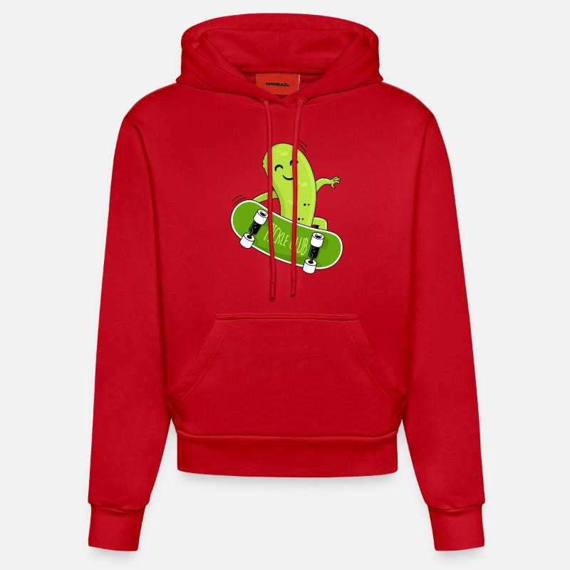 Concombre et planche à roulettes - Sweat à capuche bio ajusté fabriqué en UE - rouge