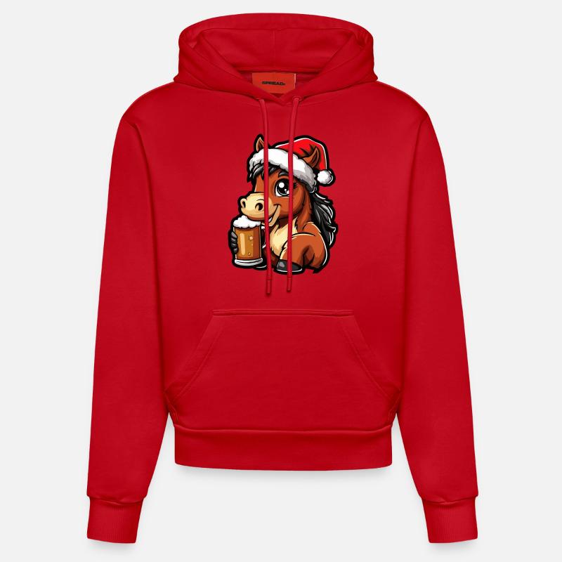 Bière de Noël de cheval - Sweat à capuche bio ajusté fabriqué en UE - rouge