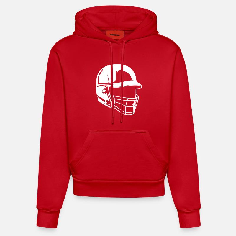 Dessin de casque de baseball - Sweat à capuche bio ajusté fabriqué en UE - rouge