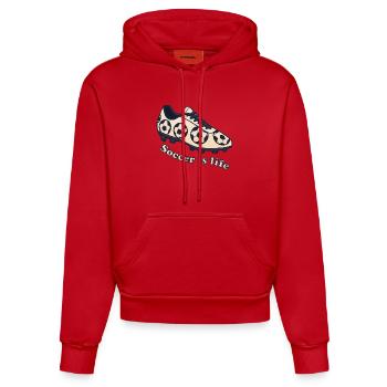 Fußball – Soccer ist Leben Design - Organic Fitted Hoodie Made in EU - Rot - Vorne