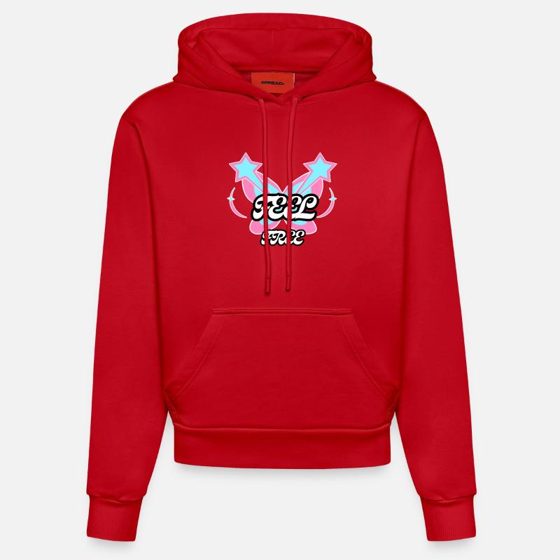 Sentez-vous libre : Emblème Papillon - Sweat à capuche bio ajusté fabriqué en UE - rouge