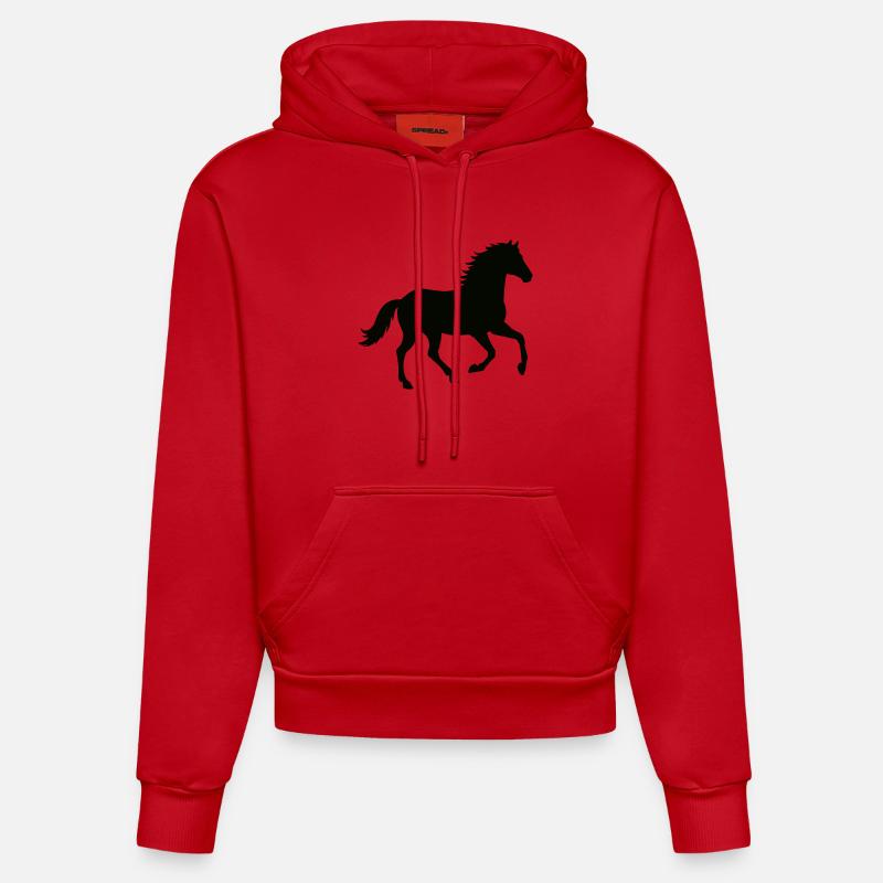 Silhouette de cheval au galop - Sweat à capuche bio ajusté fabriqué en UE - rouge