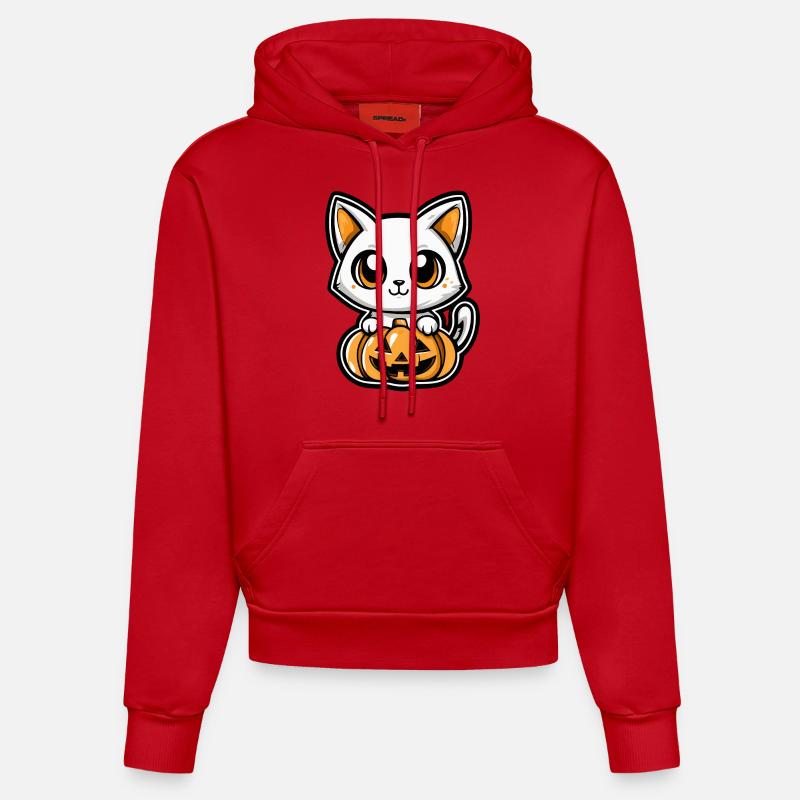 Chat Halloween Chat Bande dessinée - Sweat à capuche bio ajusté fabriqué en UE - rouge