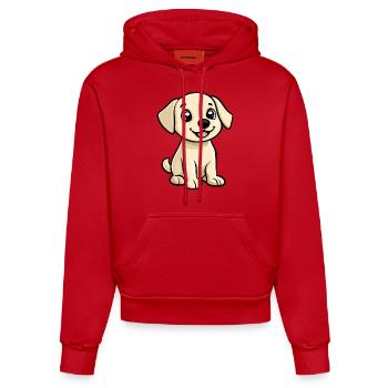 Labrador Hund Comic Niedlich - Organic Fitted Hoodie Made in EU - Rot - Vorne