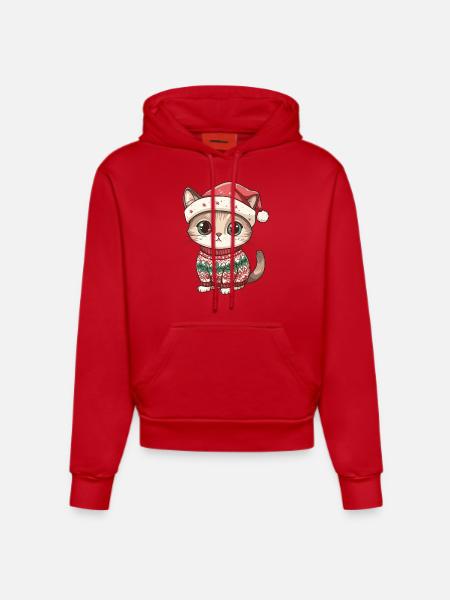 Cat Christmas Comic - Organic Fitted Hoodie Made in EU - red