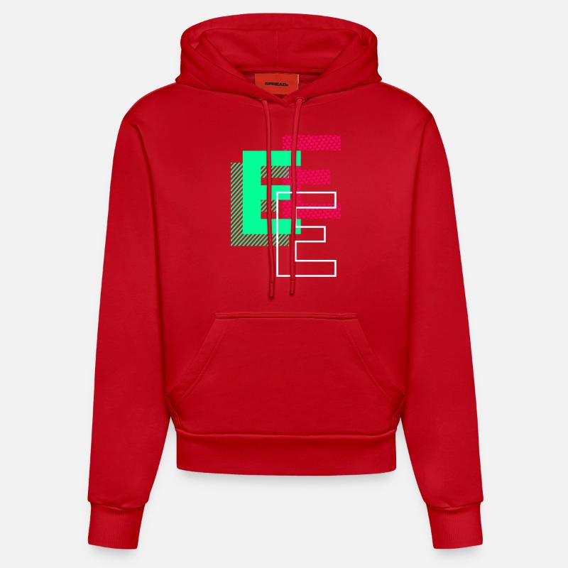 Lettre Initiale E Design Cadeau - Sweat à capuche bio ajusté fabriqué en UE - rouge