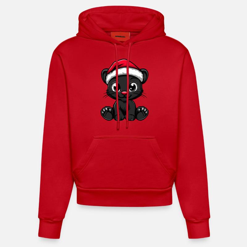 Panthère Noël mignon - Sweat à capuche bio ajusté fabriqué en UE - rouge