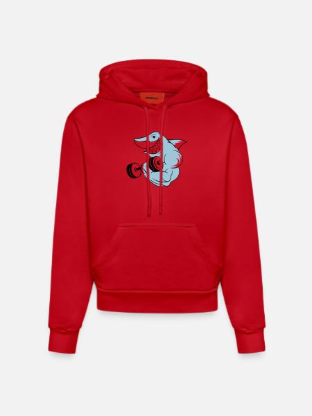 shark_bodybuilder - Sweat à capuche bio ajusté fabriqué en UE - rouge