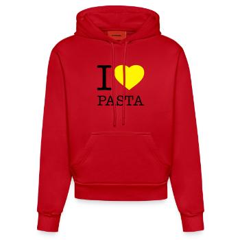 I LOVE PASTA Makkaroni Nudeln - Organic Fitted Hoodie Made in EU - Rot - Vorne