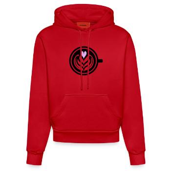 Kaffee-Liebe: Latte art Herz Vektor - Organic Fitted Hoodie Made in EU - Rot - Vorne