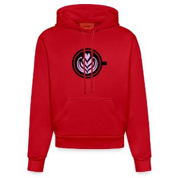 Kaffee-Liebe: Latte art Herz Vektor - Organic Fitted Hoodie Made in EU - Rot - Vorne