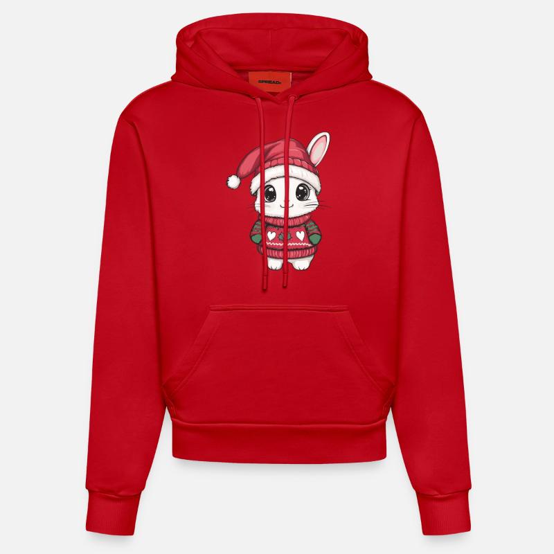 Hase Weihnachten Comic - Organic Fitted Hoodie Made in EU - Rot