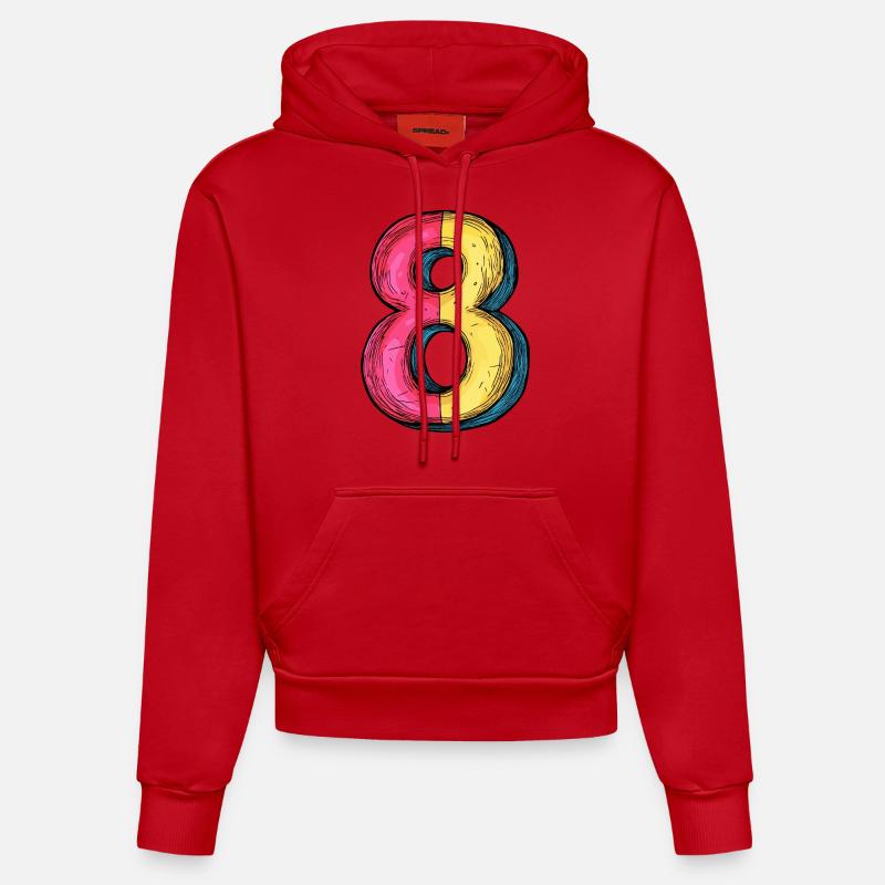 8 Symbole numérique - Sweat à capuche bio ajusté fabriqué en UE - rouge
