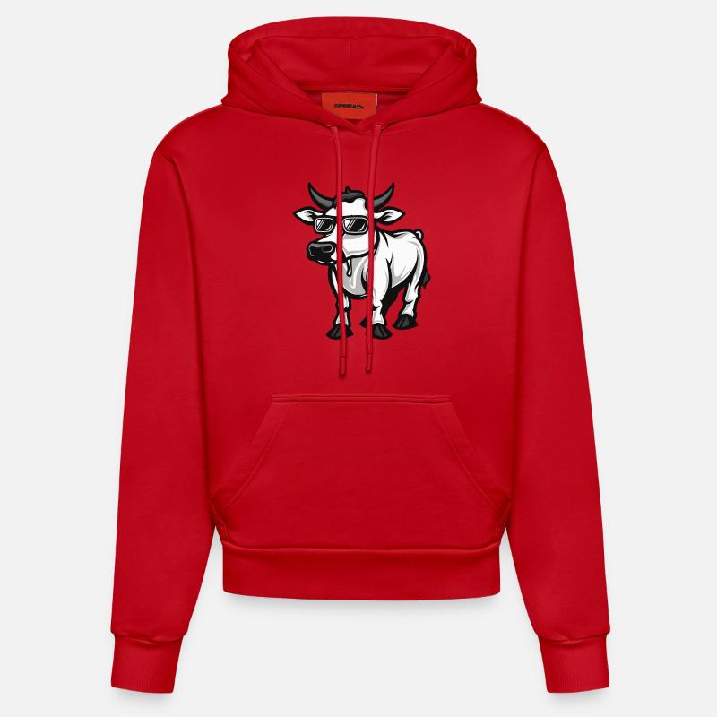 Vache Cool Bande Dessinée - Sweat à capuche bio ajusté fabriqué en UE - rouge