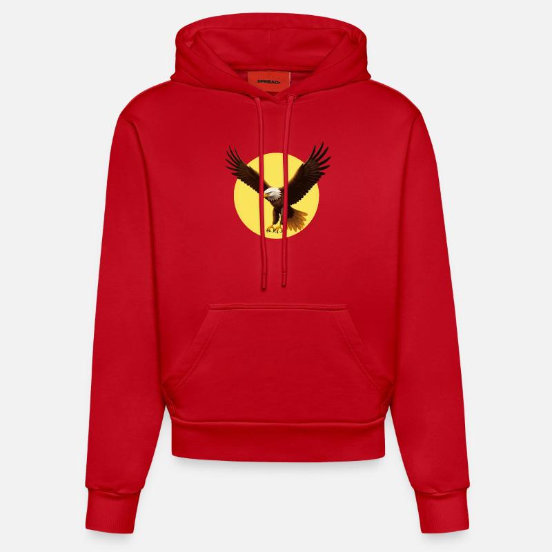 Aigle devant le soleil - Sweat à capuche bio ajusté fabriqué en UE - rouge