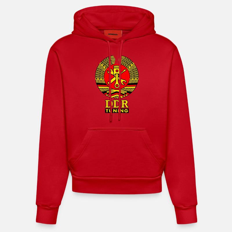 DDR Tuning Blason 3c - Sweat à capuche bio ajusté fabriqué en UE - rouge