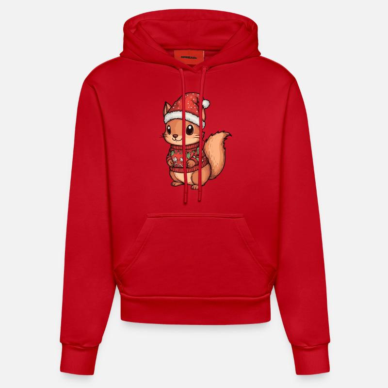Noël écureuil - Sweat à capuche bio ajusté fabriqué en UE - rouge
