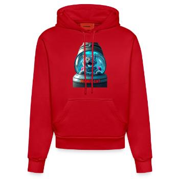 Funny cat in a UFO ship - Organic Fitted Hoodie Made in EU - red - Front
