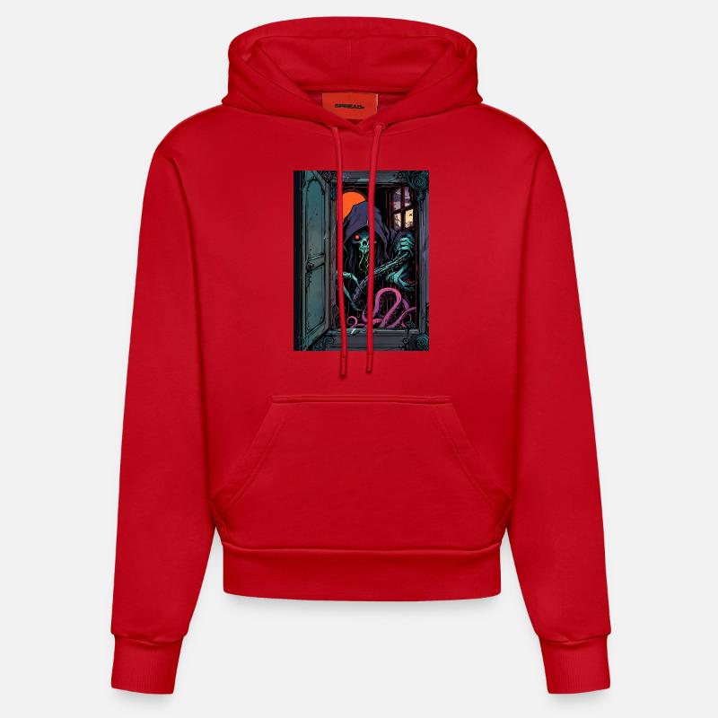 Vous l’avez invité à entrer - Sweat à capuche bio ajusté fabriqué en UE - rouge