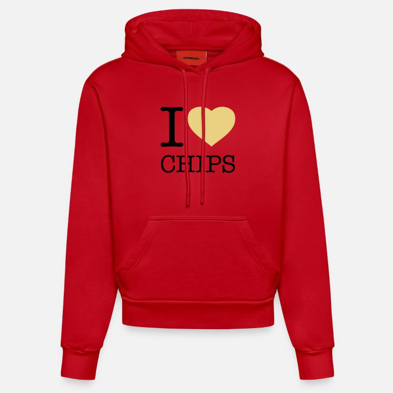 I LOVE CHIPS - Sweat à capuche bio ajusté fabriqué en UE - rouge