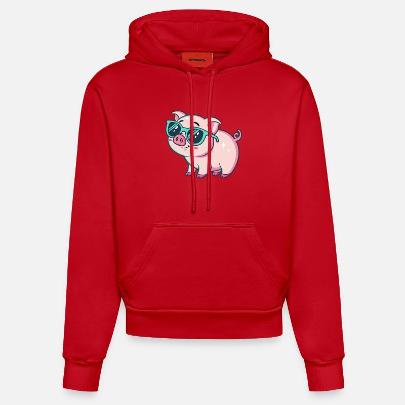 Cochon Cool Lunettes Soleil - Sweat à capuche bio ajusté fabriqué en UE - rouge