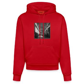 Lost Place Moose Black & White Art Animal Crime - Organic Fitted Hoodie Made in EU - red - Front