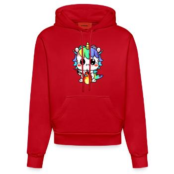 00221 süßes Drachen Einhorn Baby spielt mit Feuer - Organic Fitted Hoodie Made in EU - Rot - Vorne