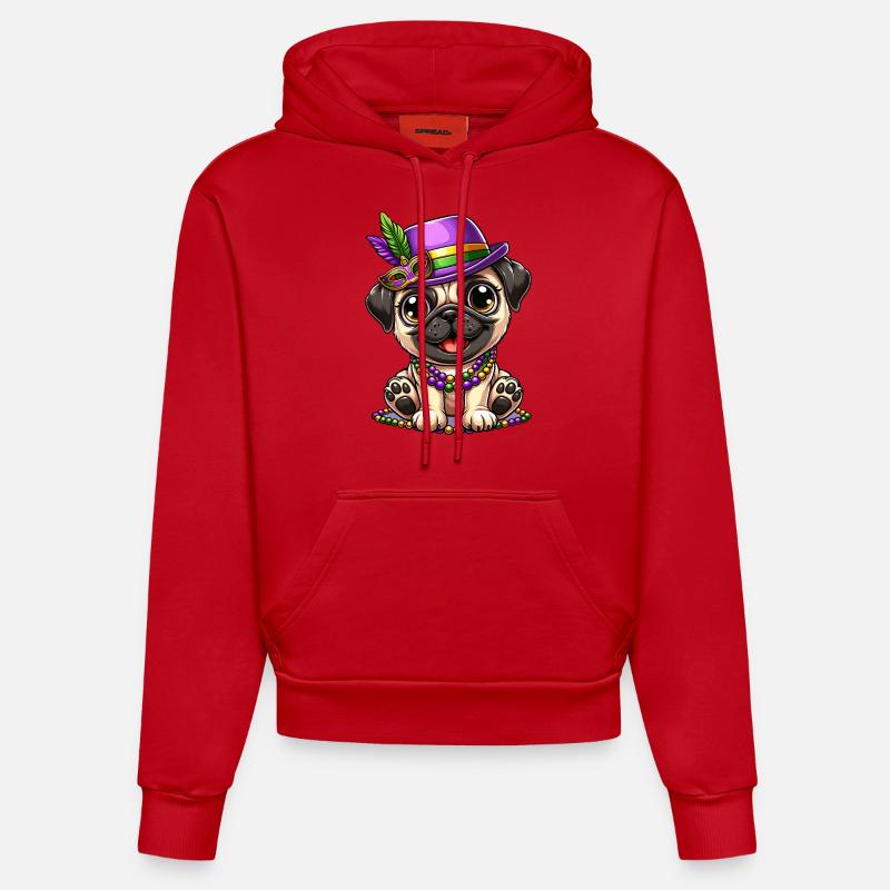 Carlin comique de Mardi Gras - Sweat à capuche bio ajusté fabriqué en UE - rouge