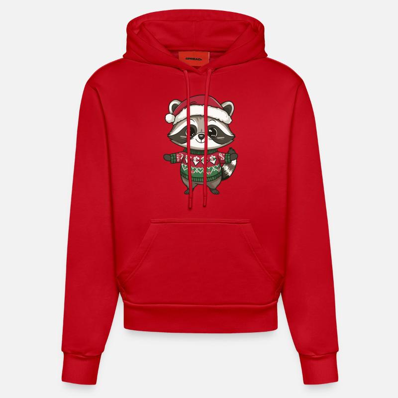 Noël du raton laveur - Sweat à capuche bio ajusté fabriqué en UE - rouge