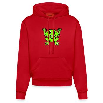 grenouille crapaud rire drôle saut heureux bande dessinée - Sweat à capuche bio ajusté fabriqué en UE - rouge - Devant