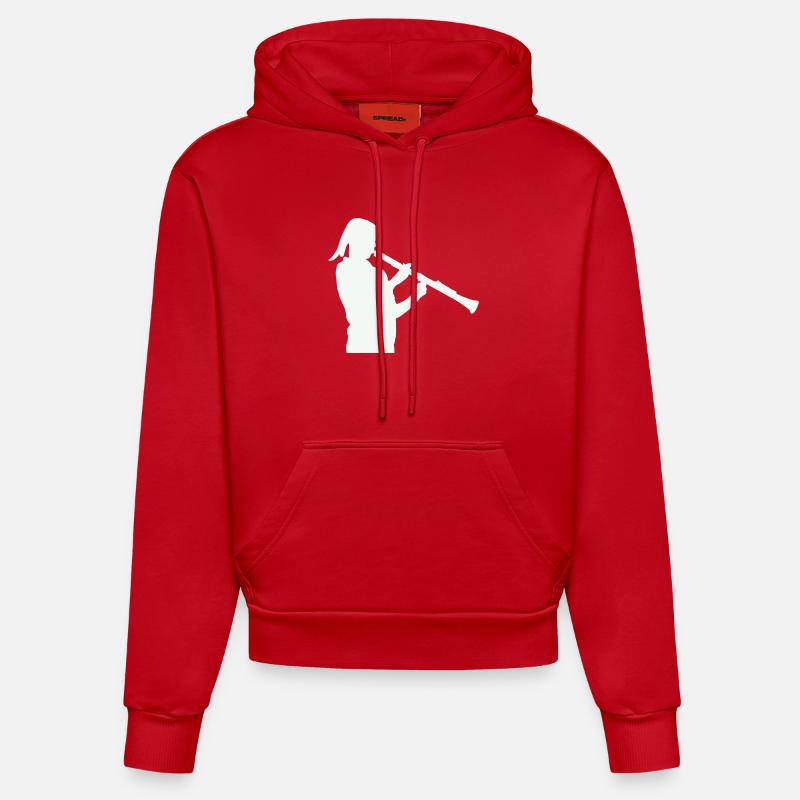Silhouette avec clarinette - Sweat à capuche bio ajusté fabriqué en UE - rouge