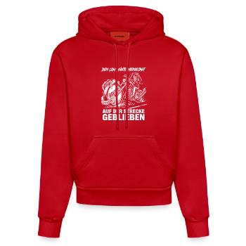 Dem Lohn Hinterhergejagt Auf Der Strecke Geblieben - Organic Fitted Hoodie Made in EU - Rot - Vorne
