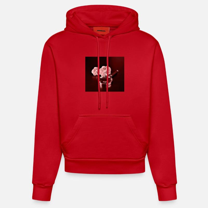 Fleurs d’orchidée et loupe - Sweat à capuche bio ajusté fabriqué en UE - rouge