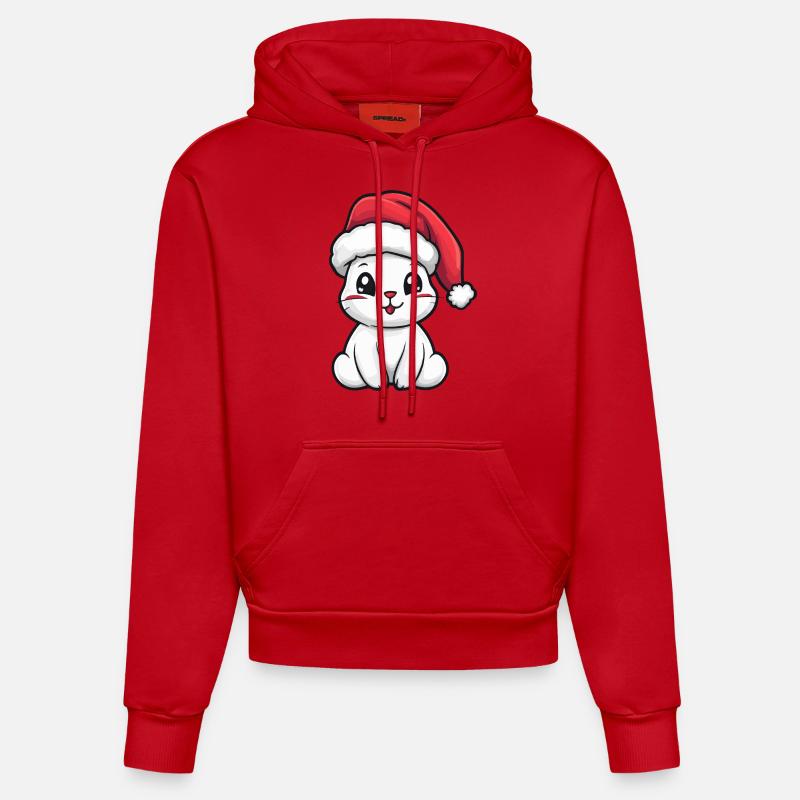 Lapin Noël Mignon - Sweat à capuche bio ajusté fabriqué en UE - rouge