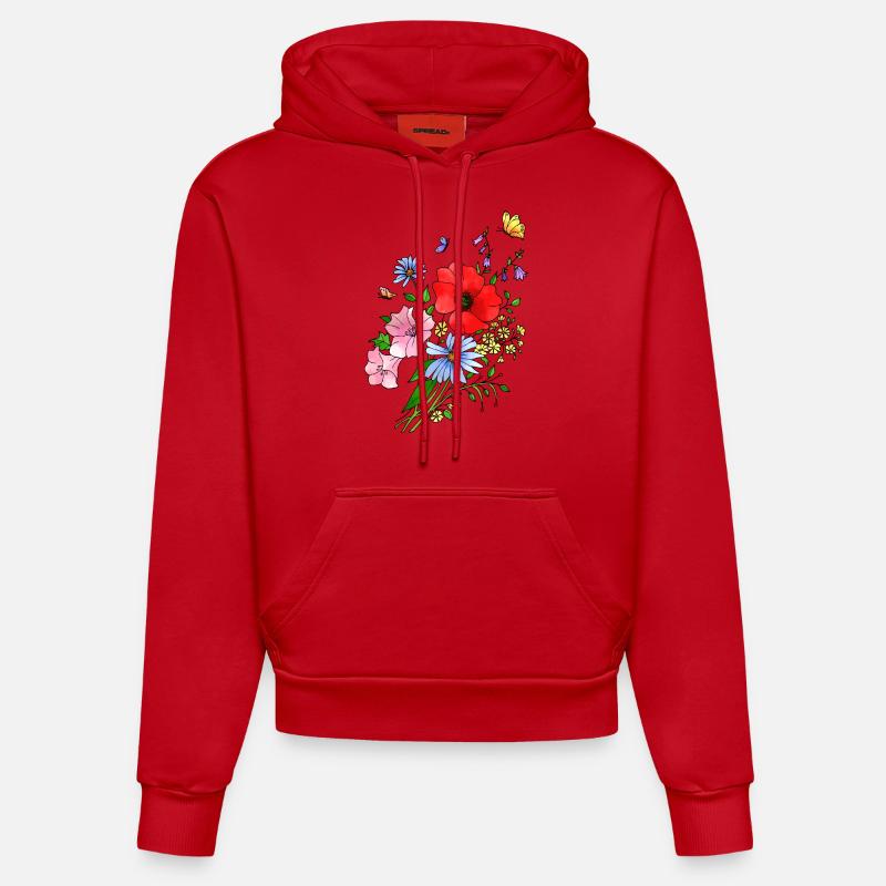 Fleur - Sweat à capuche bio ajusté fabriqué en UE - rouge