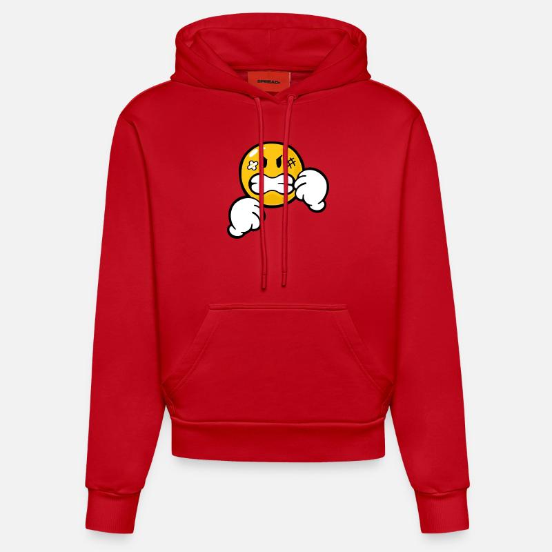 Smiley Anger Aggression - Sweat à capuche bio ajusté fabriqué en UE - rouge