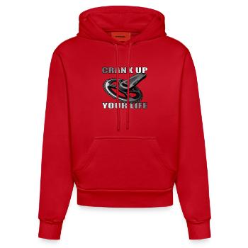 Crank Up Your Life design for bike lovers - Organic Fitted Hoodie Made in EU - red - Front