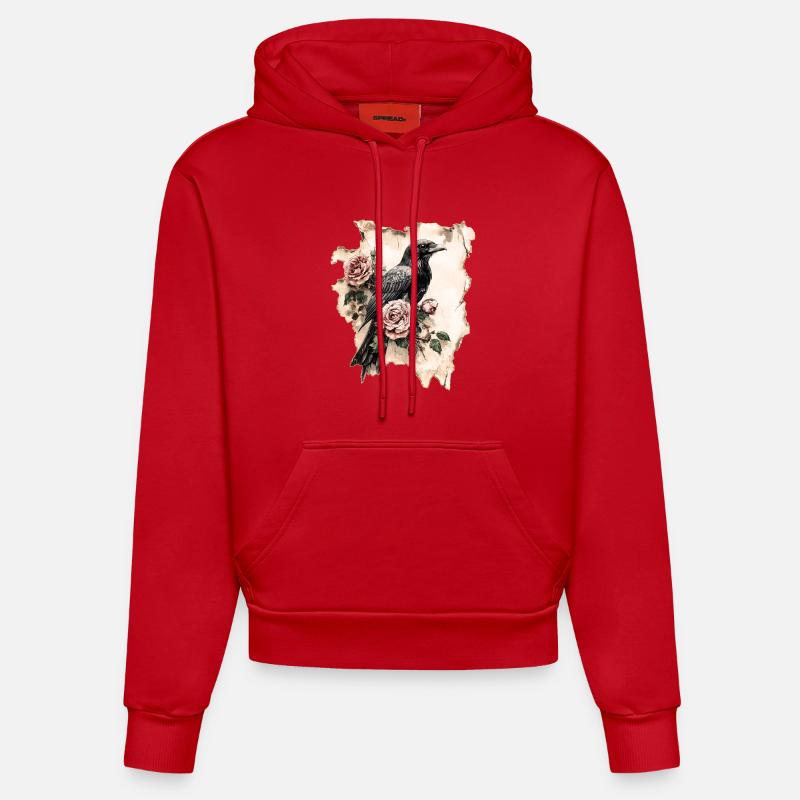 Corbeau - Sweat à capuche bio ajusté fabriqué en UE - rouge