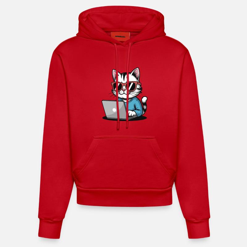 Cats_laptop - Sweat à capuche bio ajusté fabriqué en UE - rouge