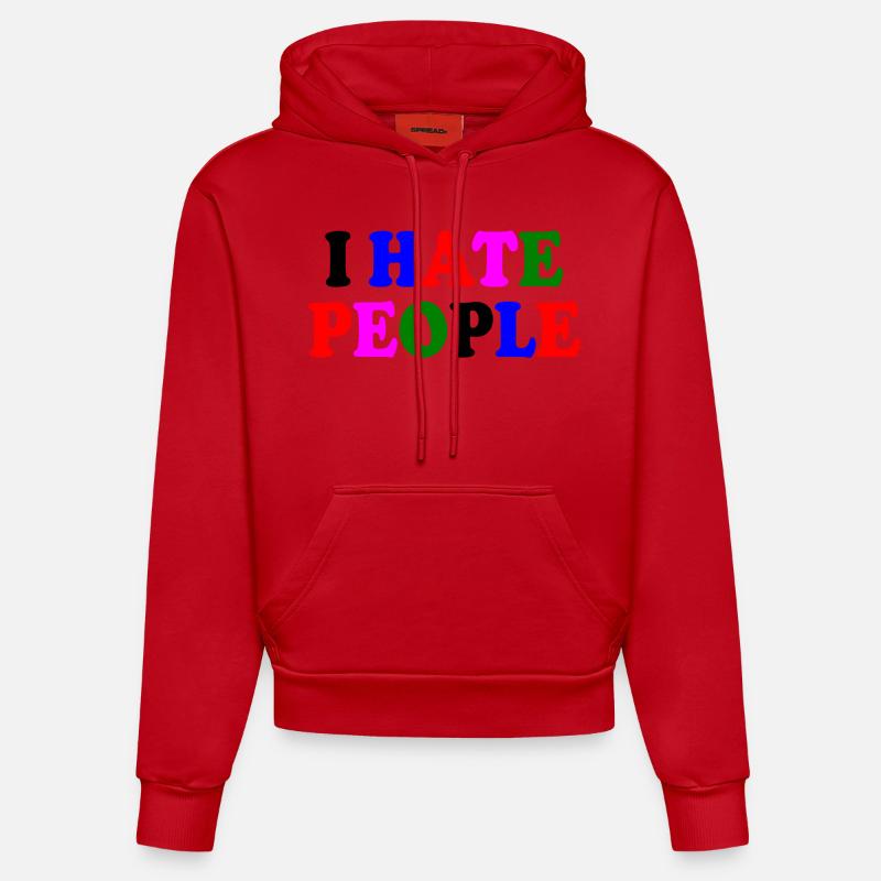 I hate people - Sweat à capuche bio ajusté fabriqué en UE - rouge