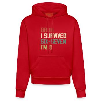 8th Birthday Design – Finally Eight Years Old - Organic Fitted Hoodie Made in EU - red - Front
