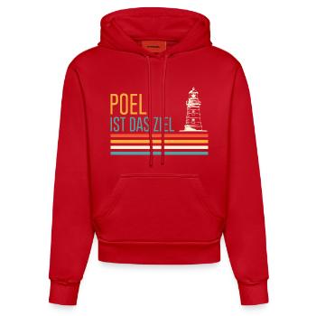 Ostsee Urlaub POEL IST DAS ZIEL Leuchtturm Lustig - Organic Fitted Hoodie Made in EU - Rot - Vorne