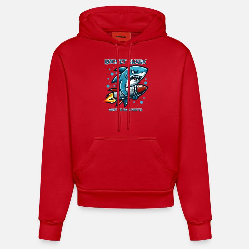 Rocket Shark Drôles D’animaux - Sweat à capuche bio ajusté fabriqué en UE - rouge