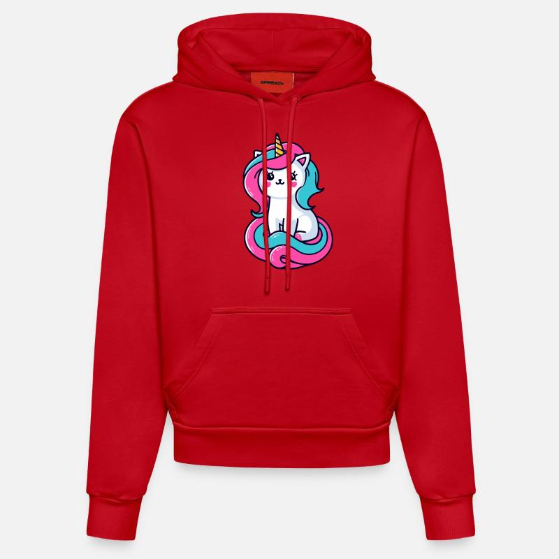 Chat licorne - Sweat à capuche bio ajusté fabriqué en UE - rouge