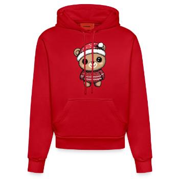 Bande dessinée de Noël ours - Sweat à capuche bio ajusté fabriqué en UE - rouge - Devant