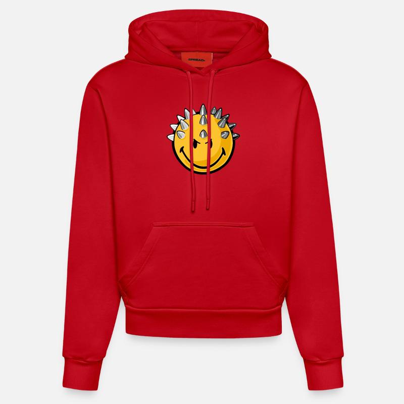 Smiley metallhead - Sweat à capuche bio ajusté fabriqué en UE - rouge