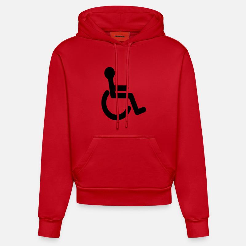 Symbole de base du fauteuil roulant # - Sweat à capuche bio ajusté fabriqué en UE - rouge