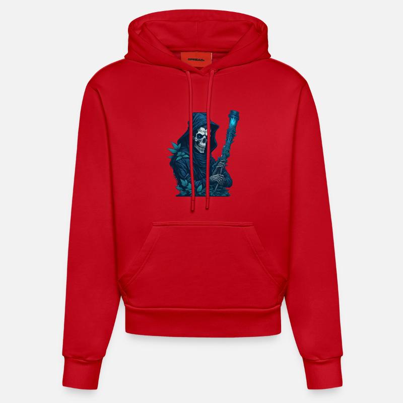 Sensenmann mit Gras Pfeife - Organic Fitted Hoodie Made in EU - Rot